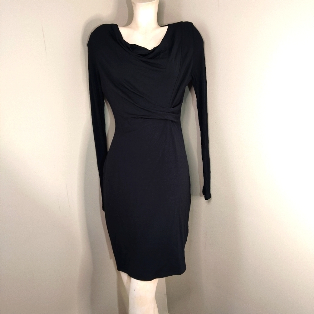 ELIE TAHARI Modal body con long sleeve dress sz M Medium Gathered Waist LBD